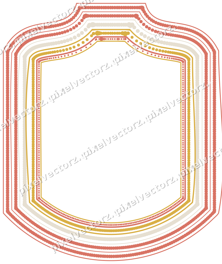 Decorative line art frame in amber and green with label plaque