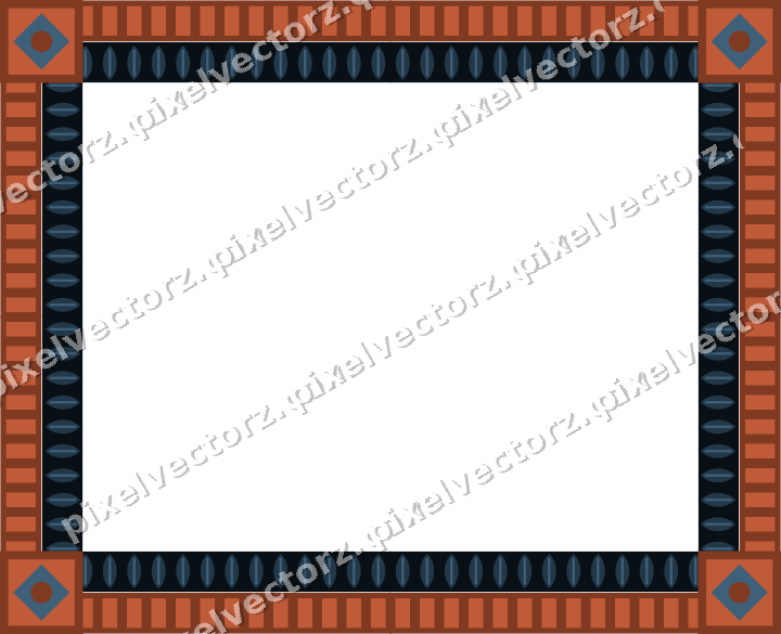 Decorative picture frame border in orange and cyan with dentil