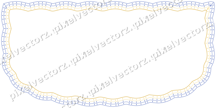 Decorative line art frame in amber and blue with shield