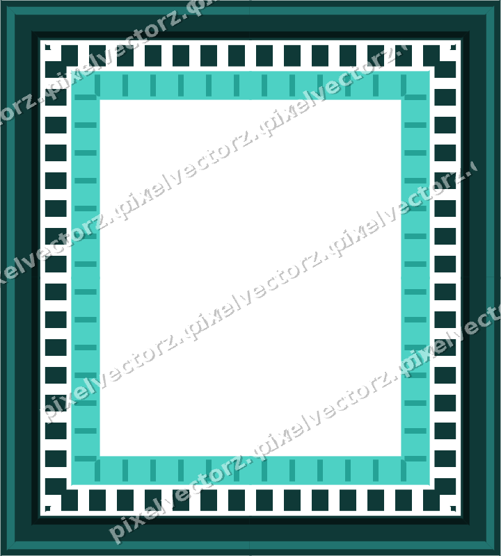 Decorative picture frame border in orange and teal with dentil