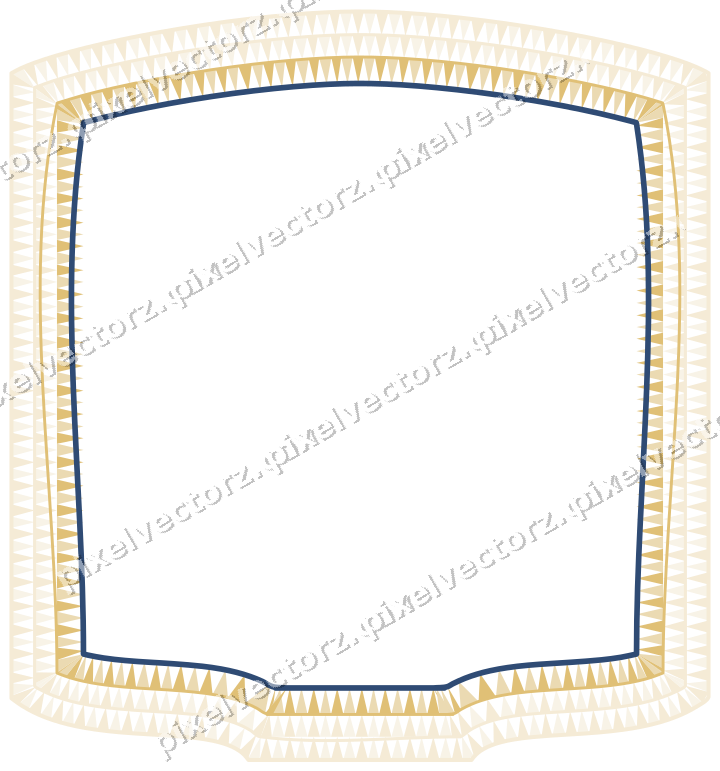 Decorative line art frame in dark blue and amber with label plaque
