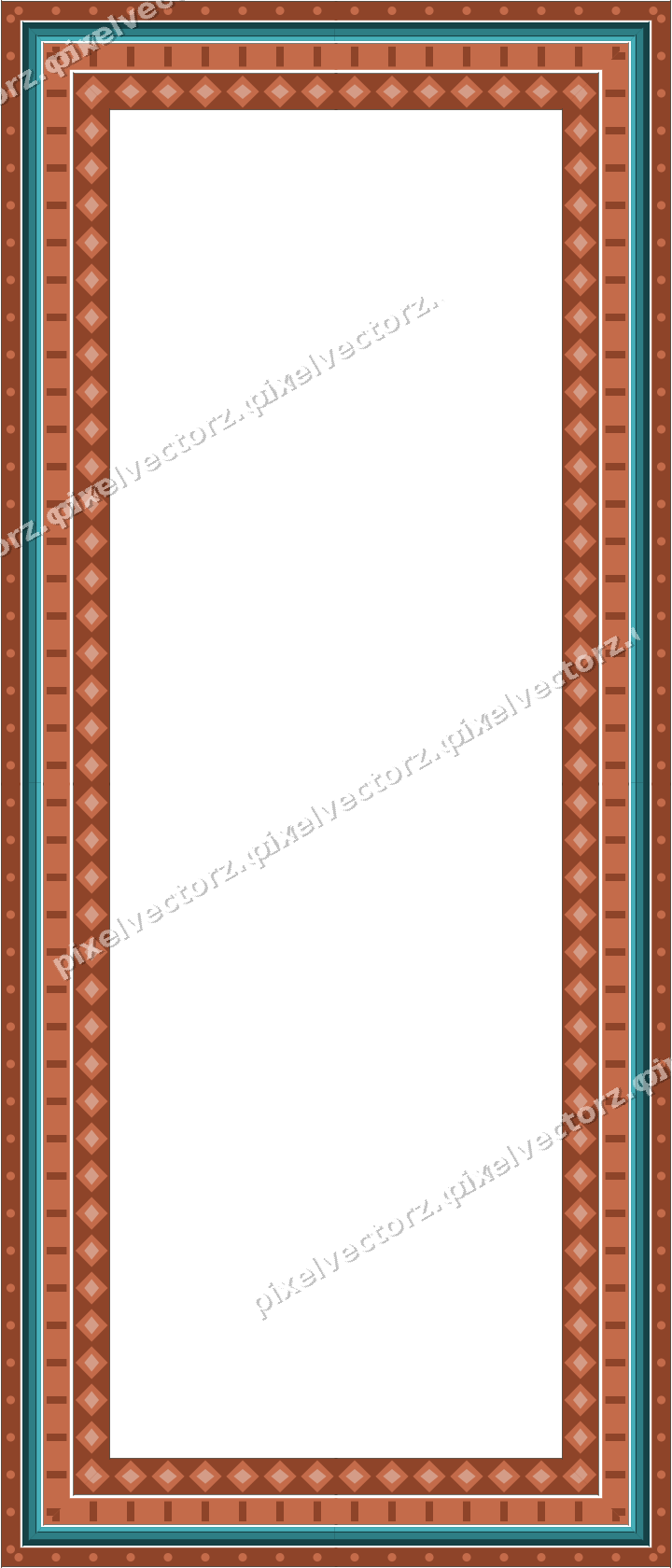 Decorative picture frame border in dark teal and orange with dot row