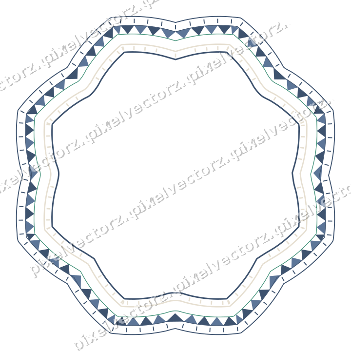 Decorative line art frame in amber and green with oval and zigzag edge