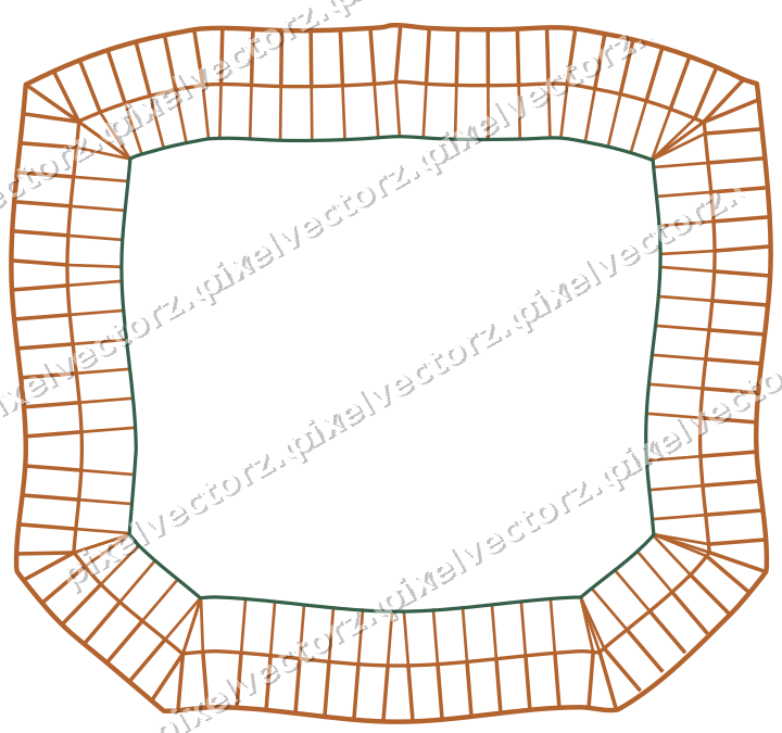 Decorative line art frame in dark green and orange with label plaque