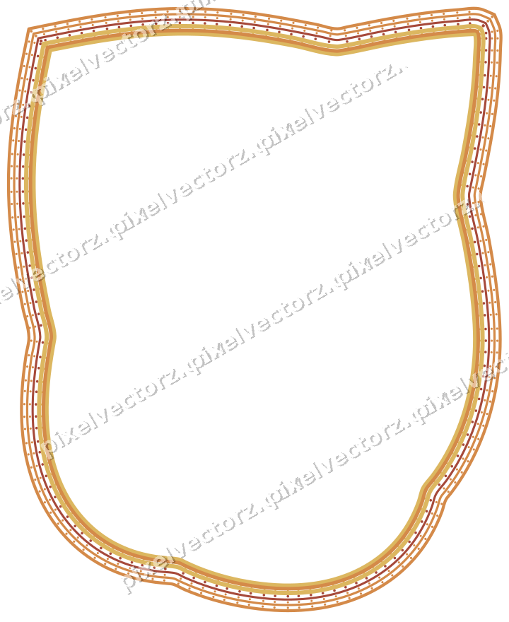 Decorative line art frame in orange and amber with shield