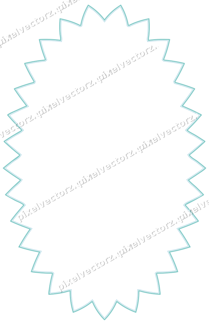 Decorative line art frame in blue and cyan with oval and zigzag edge