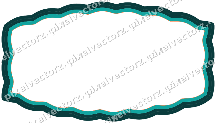 Decorative line art frame in orange and teal with label plaque