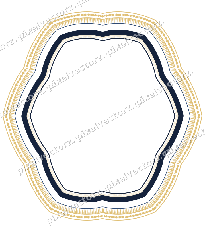 Decorative line art frame in dark blue and amber with oval