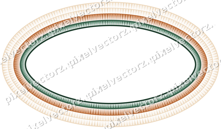 Decorative line art frame in dark green and orange with oval