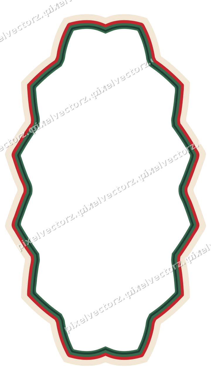 Decorative line art frame in dark green and red with oval