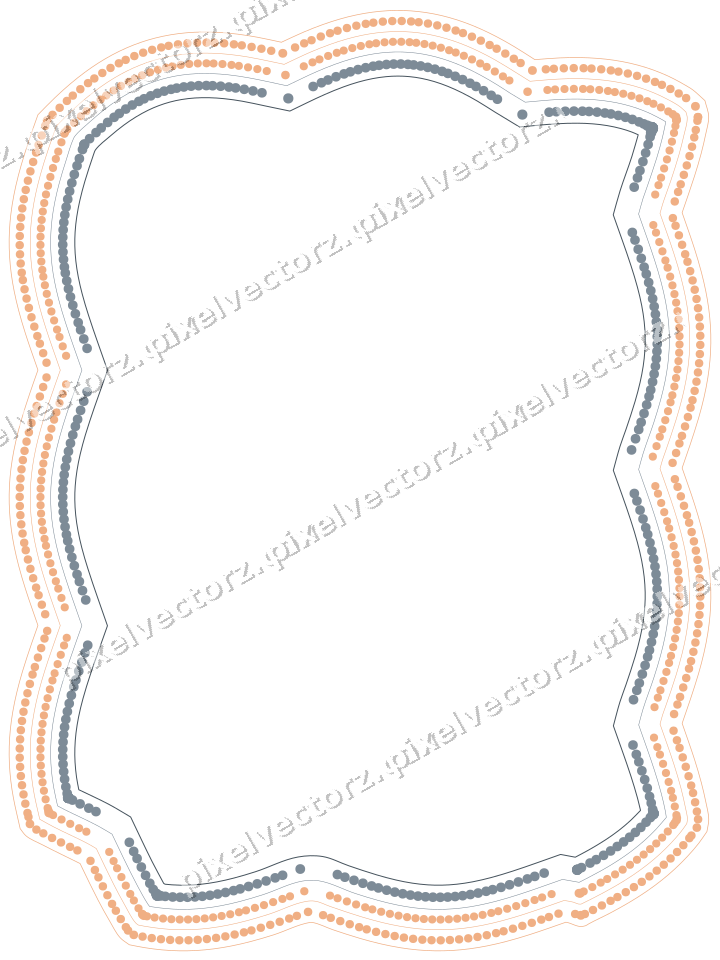Decorative line art frame in blue and orange with label plaque