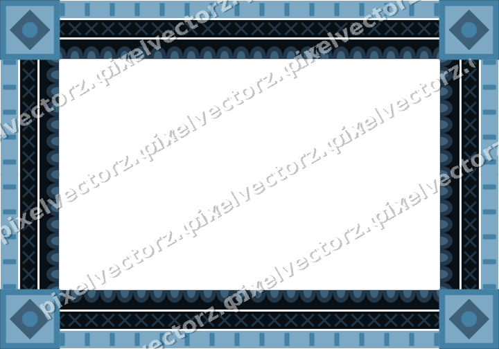 Decorative picture frame border in orange and cyan with cross band