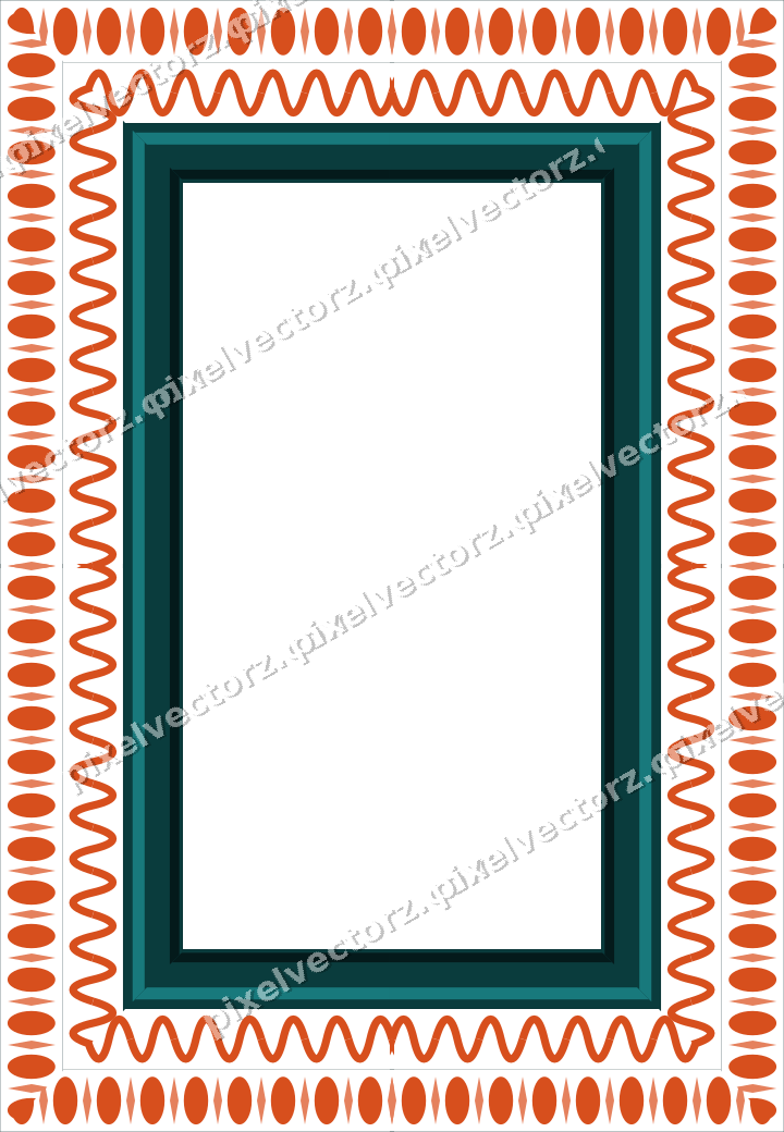 Decorative picture frame border in orange and teal with wave band