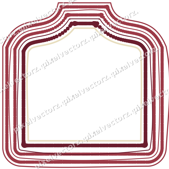 Decorative line art frame in dark pink and red with label plaque