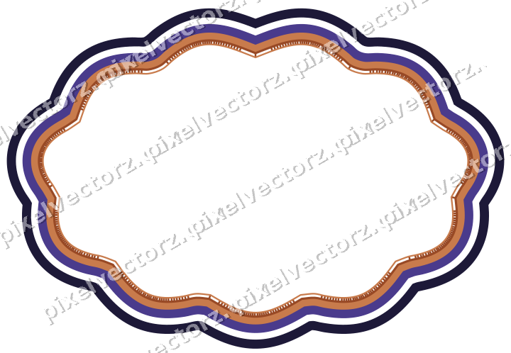 Decorative line art frame in orange and blue with oval