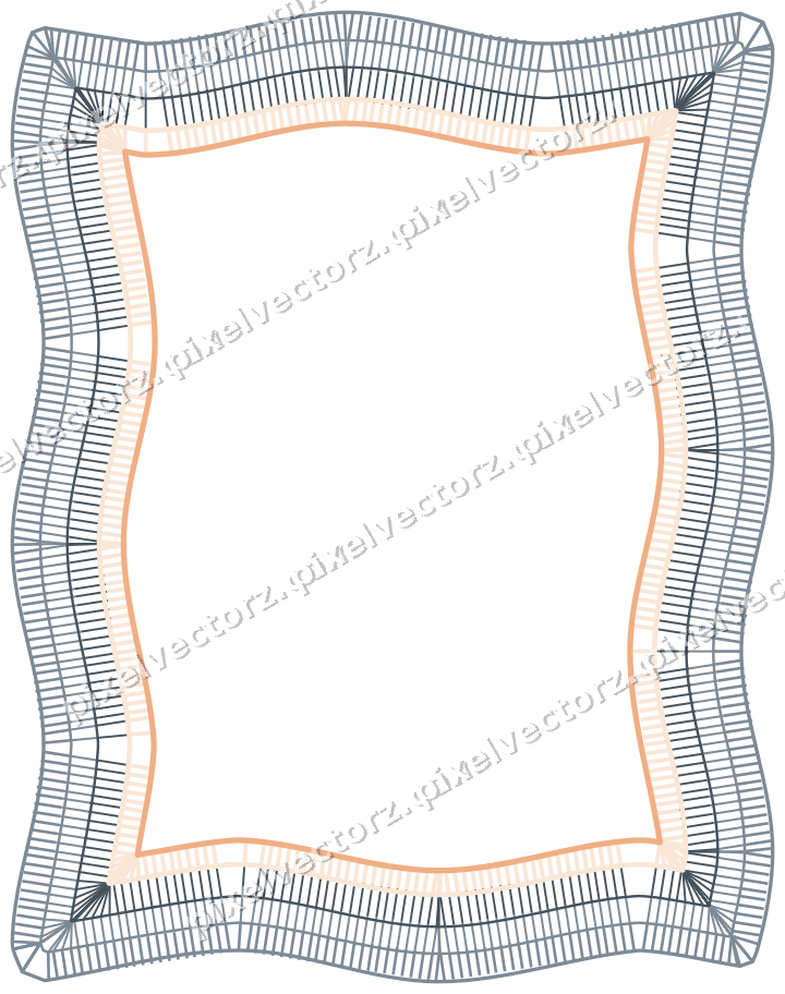 Decorative line art frame in blue and orange with label plaque