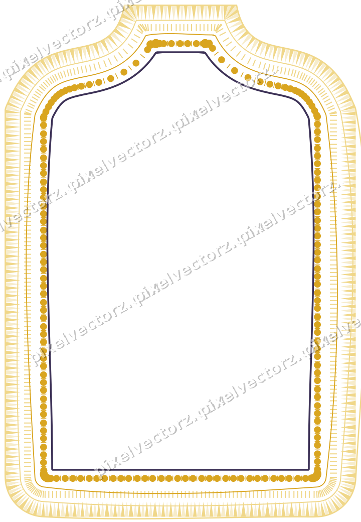 Decorative line art frame in amber and purple with label plaque