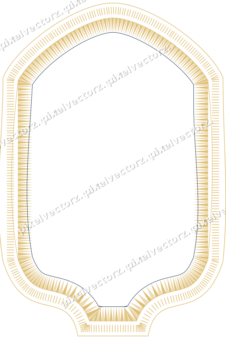 Decorative line art frame in dark blue and amber with label plaque