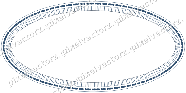 Decorative line art frame in dark blue and orange with oval
