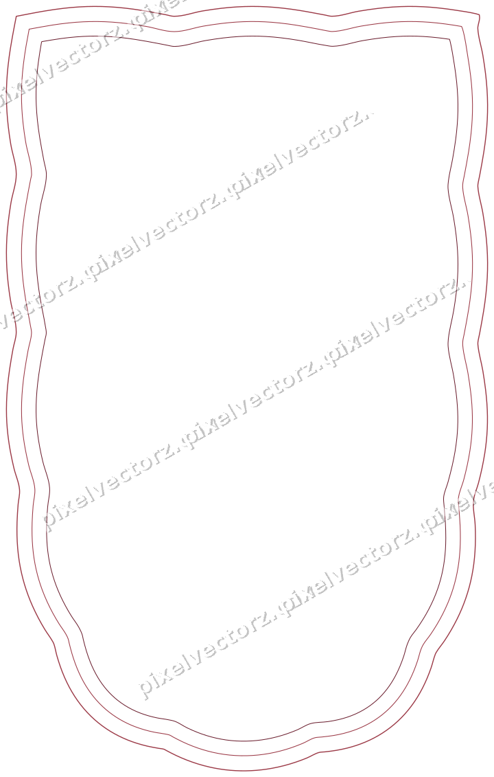 Decorative line art frame in dark pink and red with shield