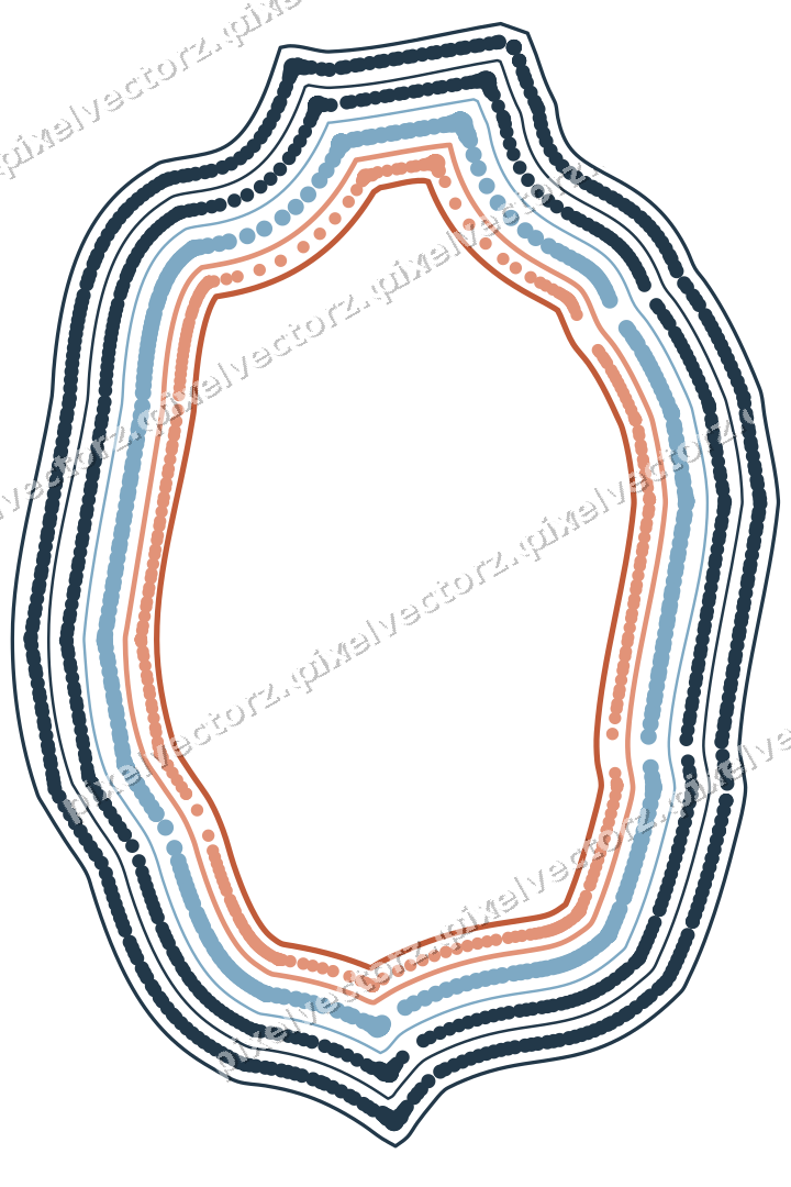Decorative line art frame in orange and cyan with label plaque