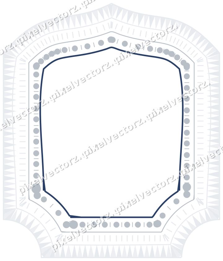 Decorative line art frame in dark blue and white with label plaque