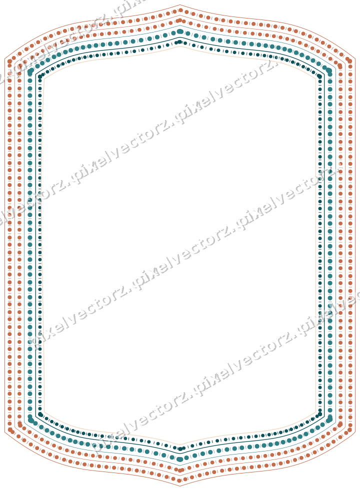Decorative line art frame in dark teal and orange with label plaque