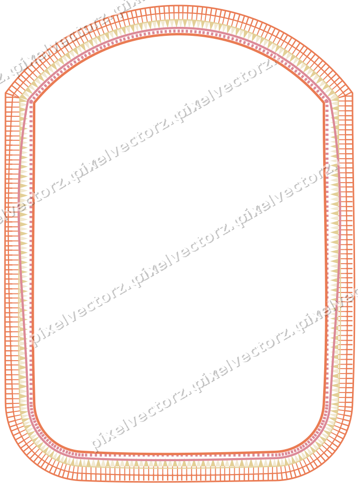 Decorative line art frame in red and orange with label plaque