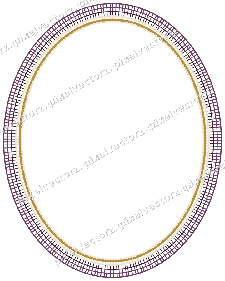 Decorative line art frame in dark magenta and amber with oval