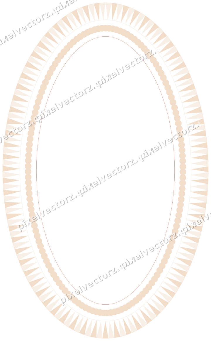 Decorative line art frame in dark teal and orange with oval and dentil