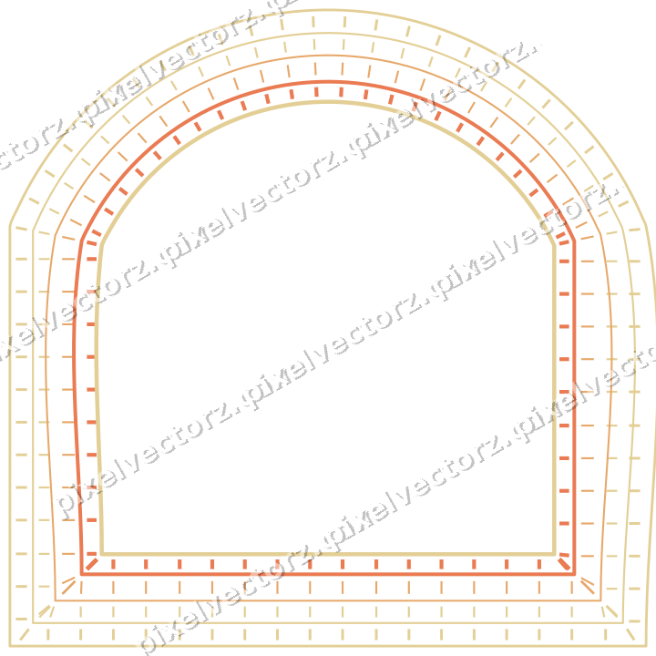 Decorative line art frame in red and orange with label plaque