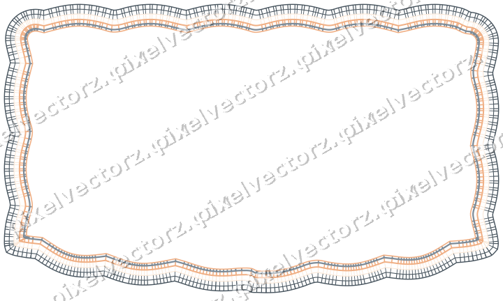 Decorative line art frame in blue and orange with label plaque