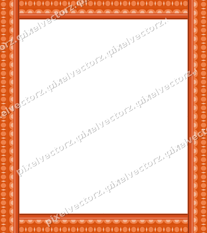 Decorative picture frame border in orange and teal with scale band