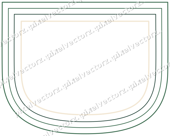 Decorative line art frame in dark green and red with shield