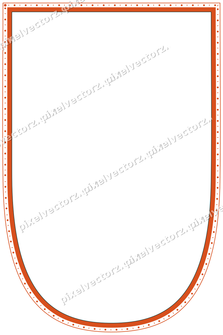 Decorative line art frame in orange and teal with shield