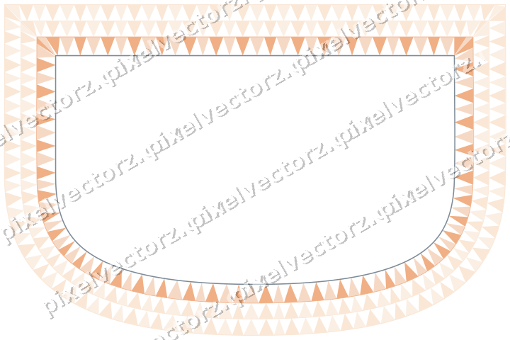 Decorative line art frame in blue and orange with shield and dentil