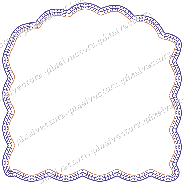 Decorative line art frame in orange and blue with label plaque