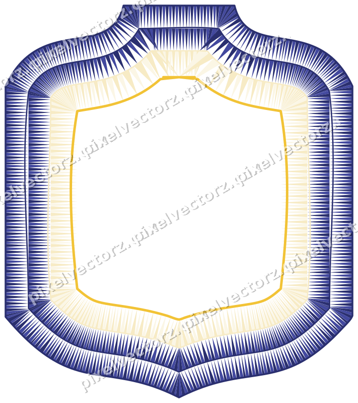Decorative line art frame in dark blue and amber with label plaque