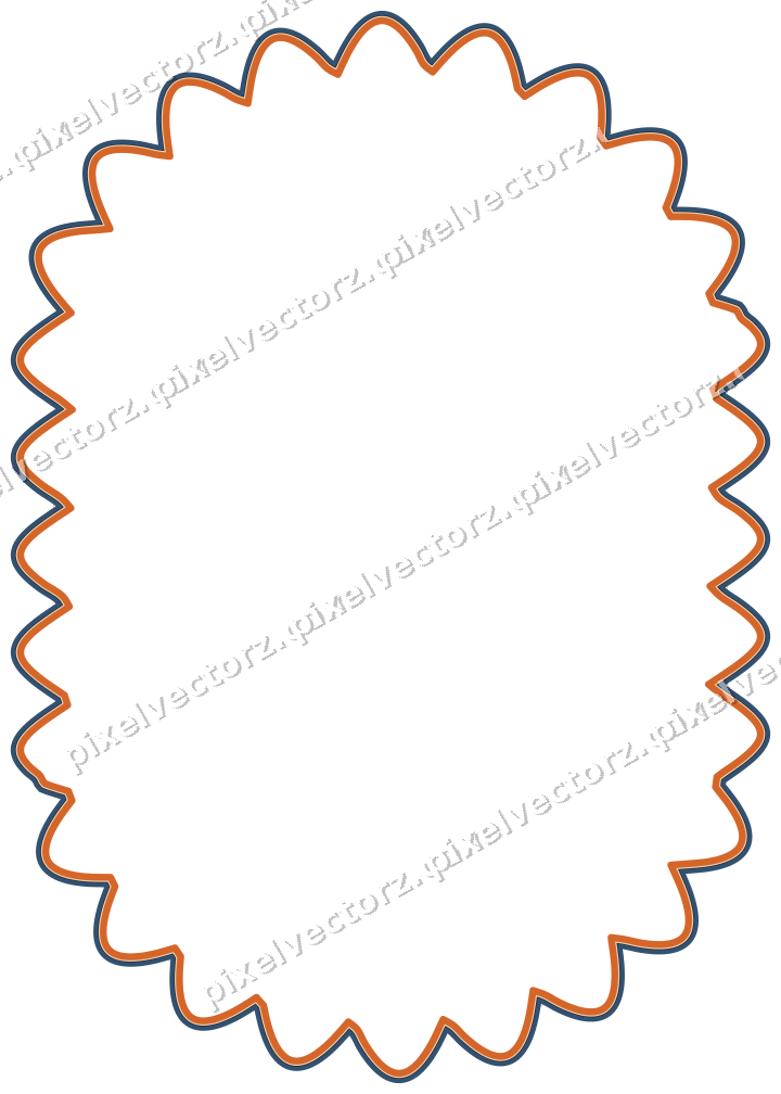 Decorative line art frame in dark blue and orange with label plaque