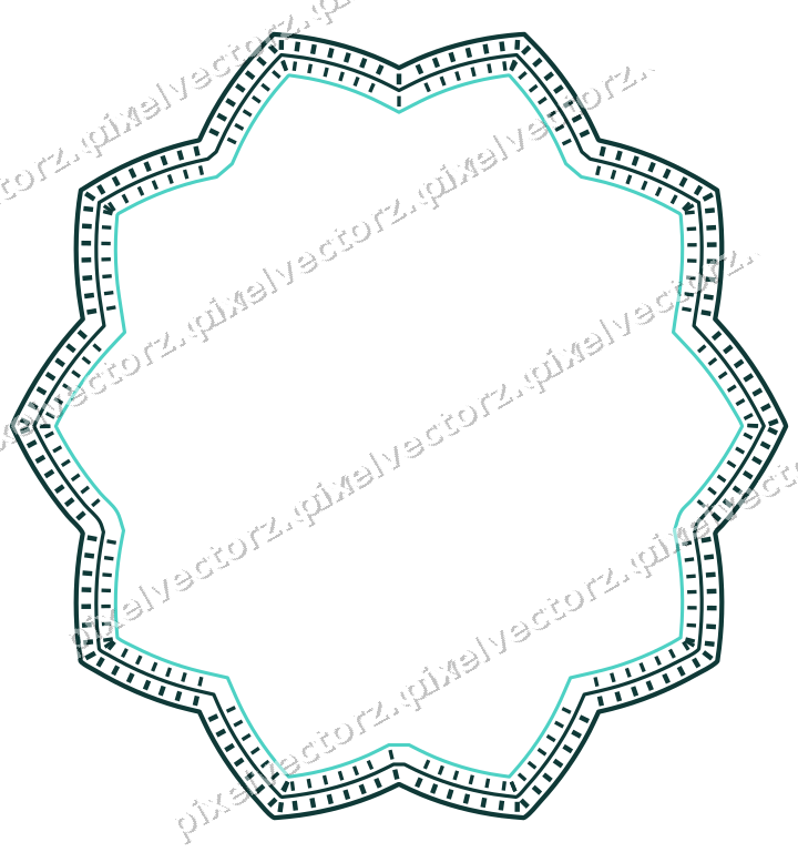 Decorative line art frame in orange and teal with oval and zigzag edge