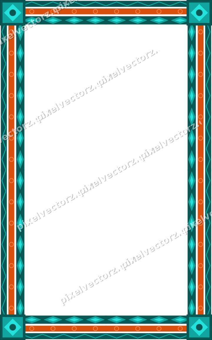 Decorative picture frame border in orange and teal with zigzag