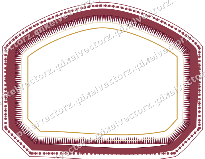 Decorative line art frame in dark pink and amber with label plaque