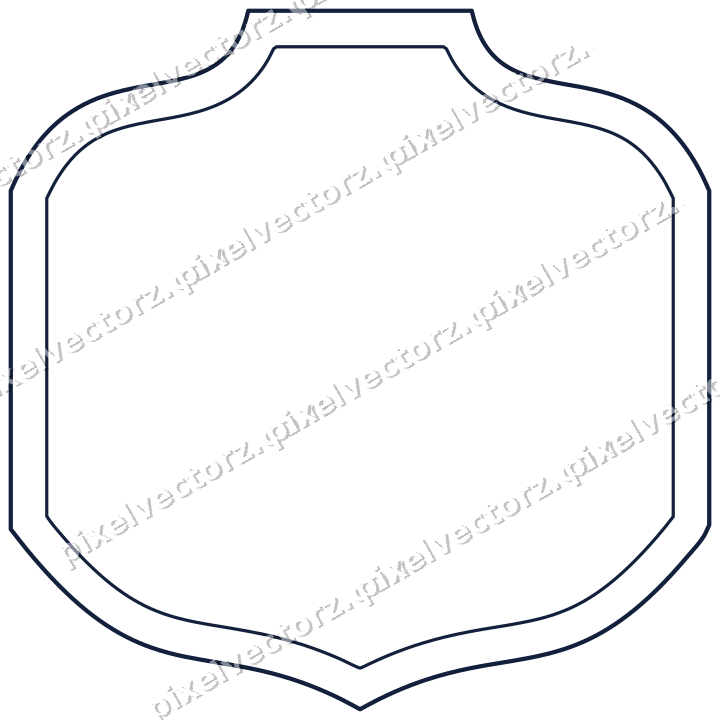 Decorative line art frame in dark blue and white with label plaque