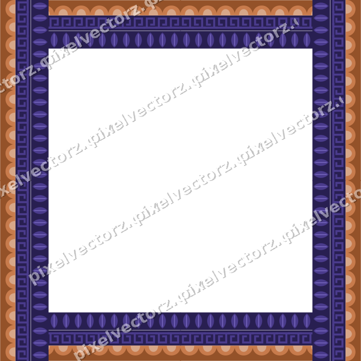Decorative picture frame border in orange and blue with greek key