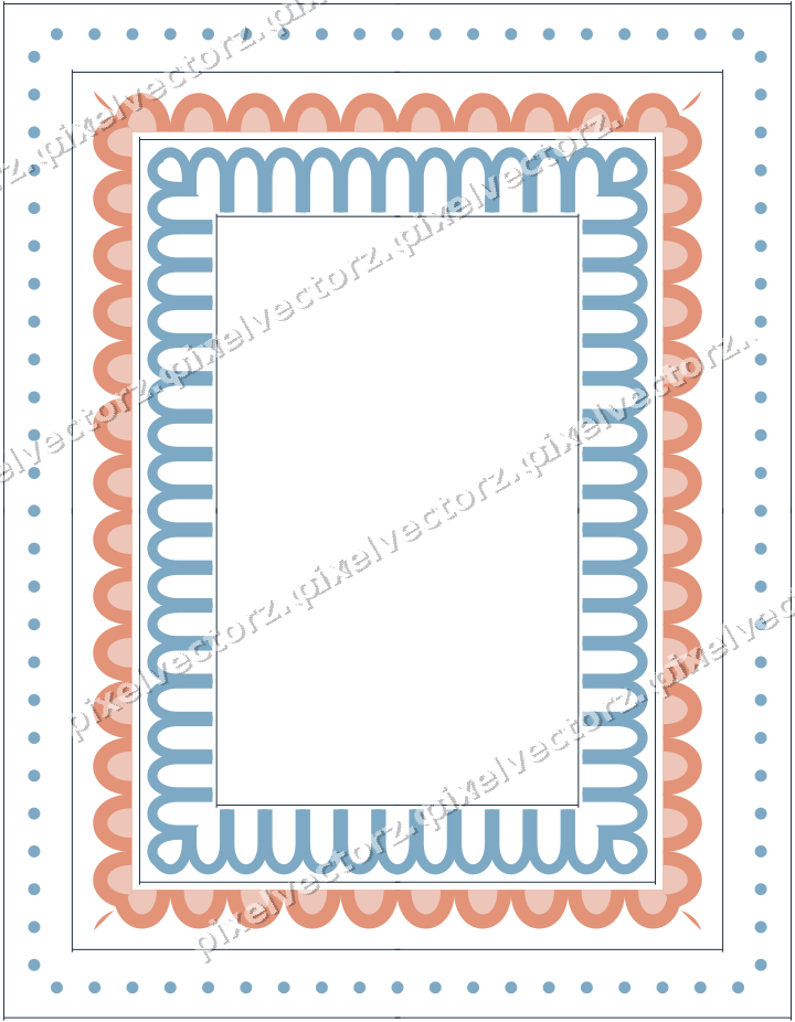 Decorative picture frame border in orange and cyan with dot row