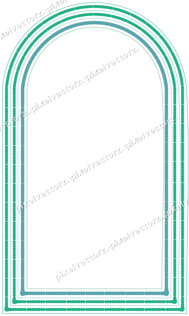 Decorative line art frame in green and teal with label plaque