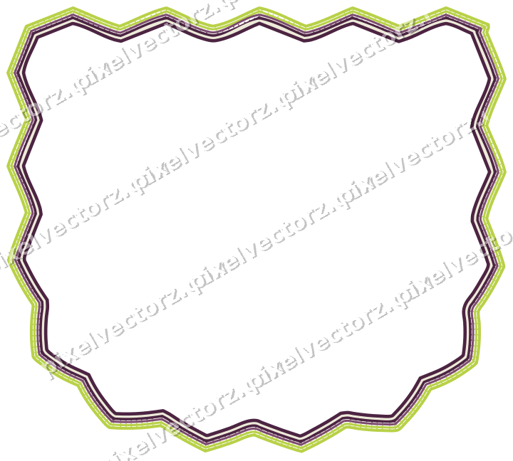 Decorative line art frame in dark magenta and lime with shield