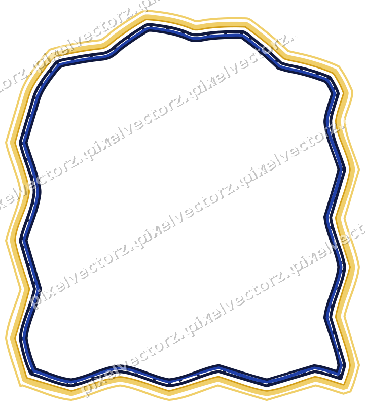 Decorative line art frame in amber and blue with label plaque