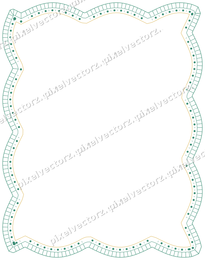 Decorative line art frame in amber and green with label plaque
