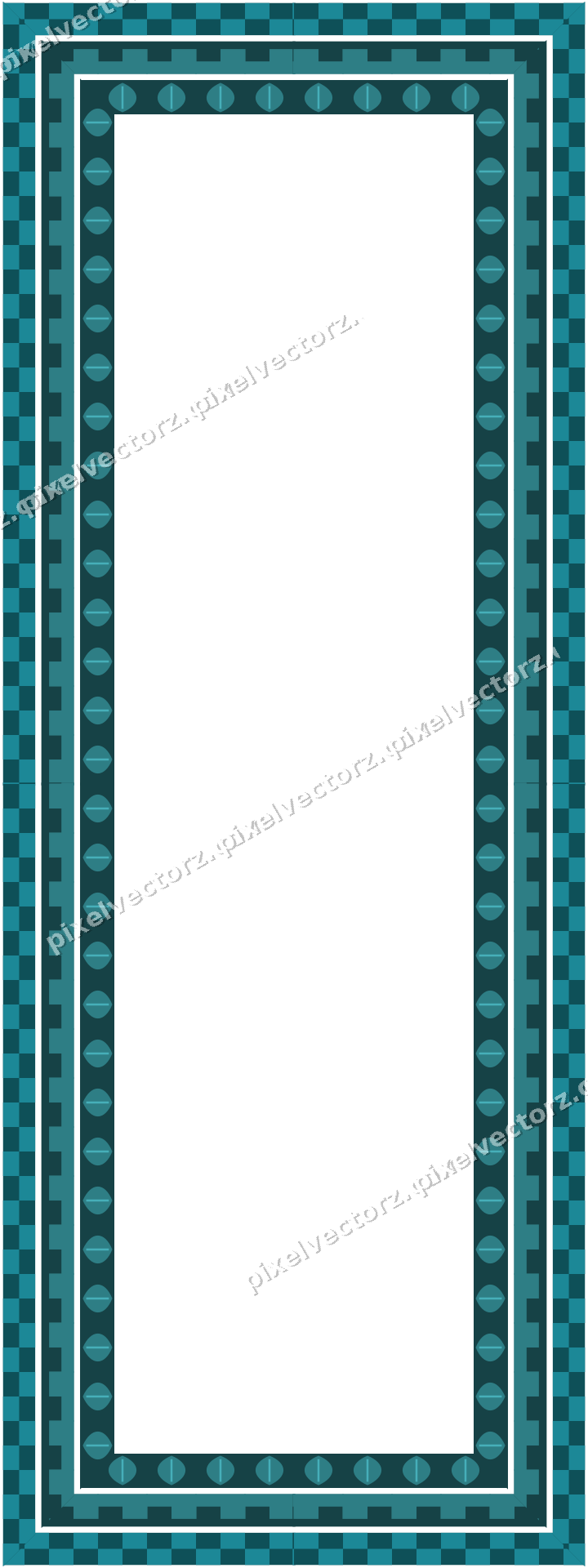 Decorative picture frame border in dark teal and orange with step band